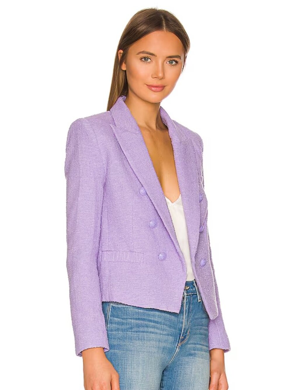 L'AGENCE Brooke Open-Front Tweed Blazer Wisteria Purple Size 2 - Picture 7 of 11
